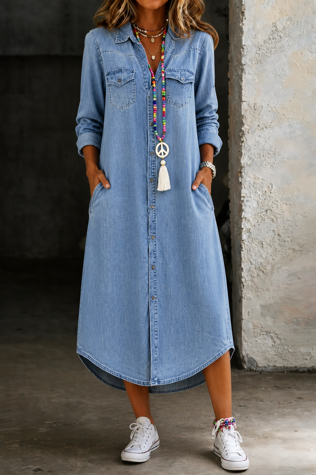 Helen | Casual Elegant lang denim skjortekjole