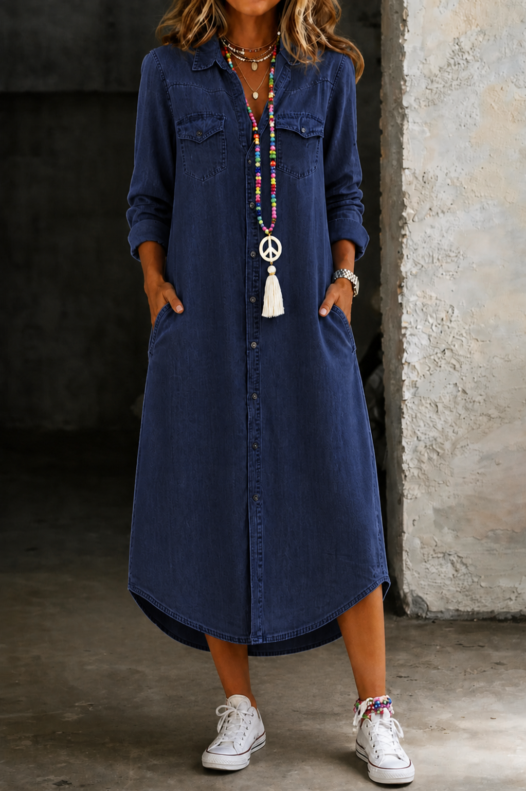 Helen | Casual Elegant lang denim skjortekjole