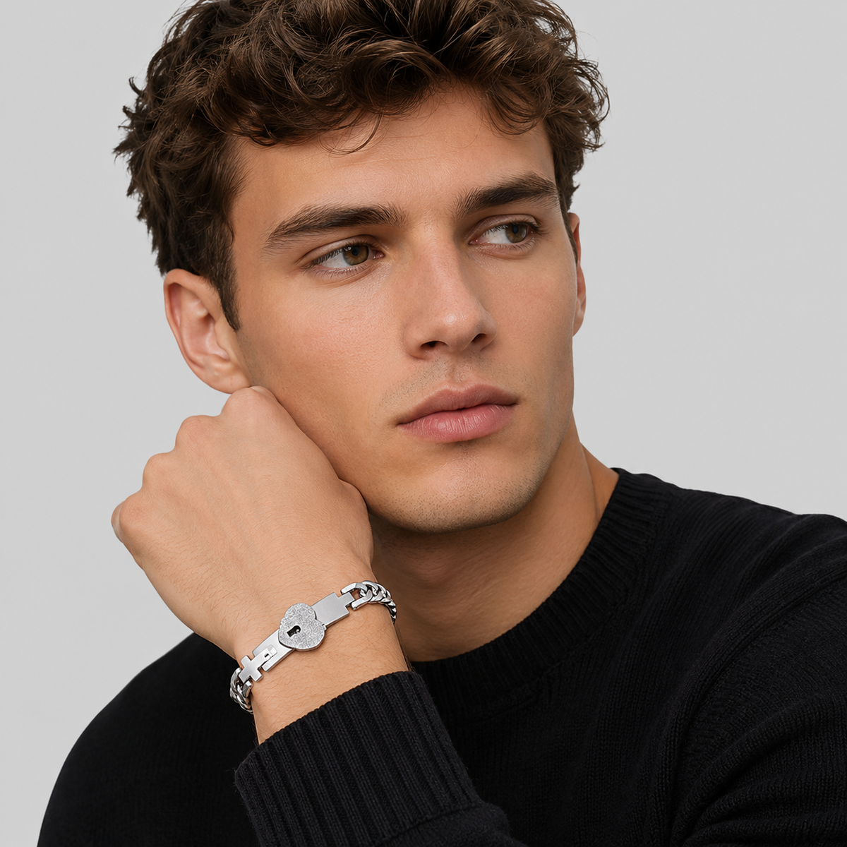 Bracelet Set with Lock and Key for Couples - Stainless Steel