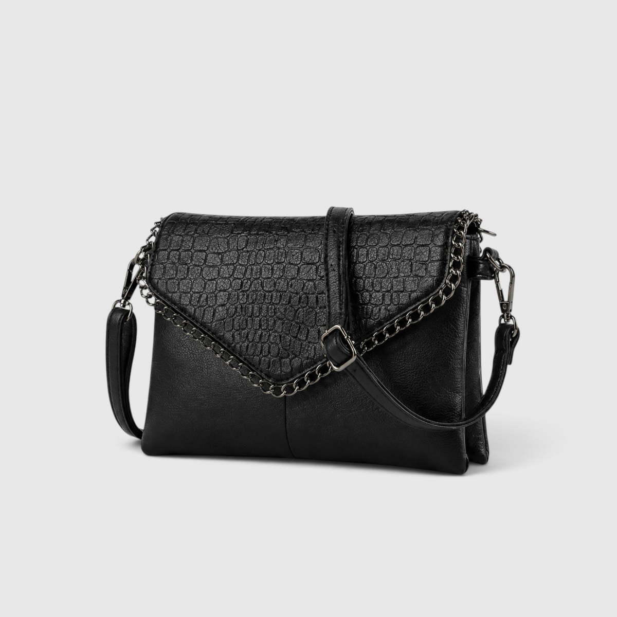 Sort Crossbody Taske med Kædedetalje – Stilfuld & Alsidig