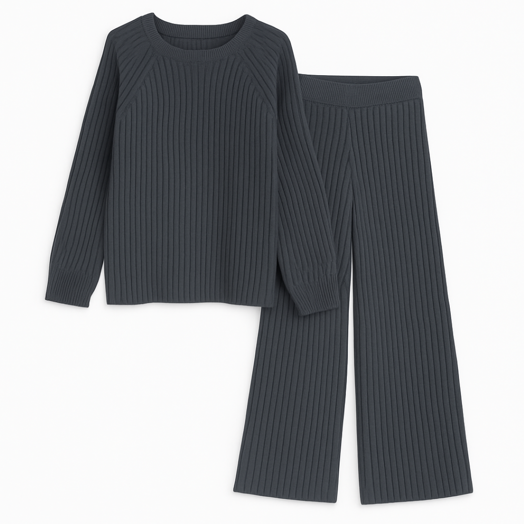 Eliza | Hyggeligt ribbet loungesæt - Mørkegrå - women's fashion - {{ product_tags }