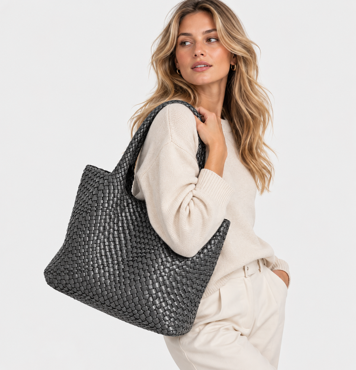 Flettet Tote Bag – Luksushåndtaske med Rummeligt Design