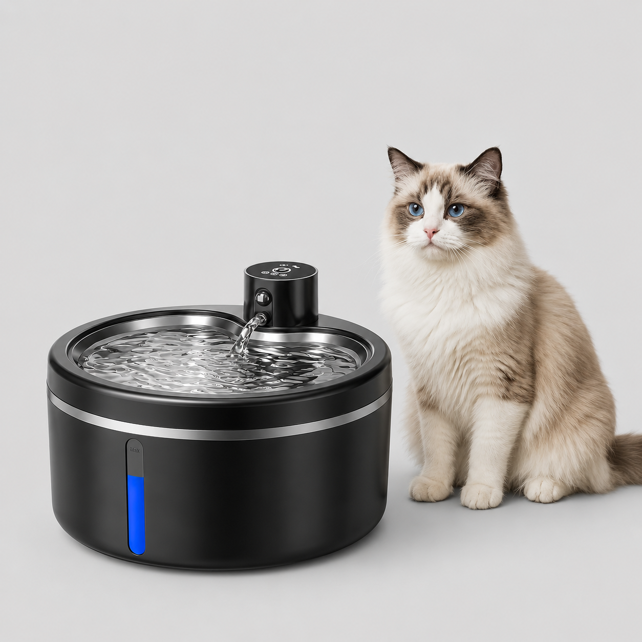 Automatisk Drikkefontæne til Katte og Små Hunde - Rustfri Stål Vandskål med Filter og Bevægelsessensor