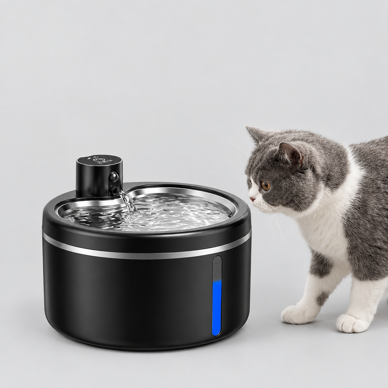 Automatisk Drikkefontæne til Katte og Små Hunde - Rustfri Stål Vandskål med Filter og Bevægelsessensor