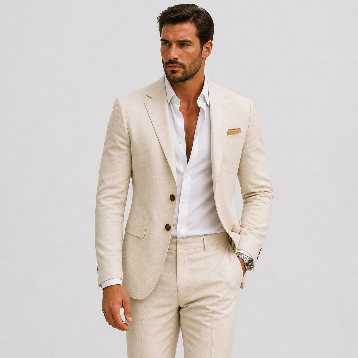 Heren Linnen Pak Slim-Fit Zomerse Elegantie