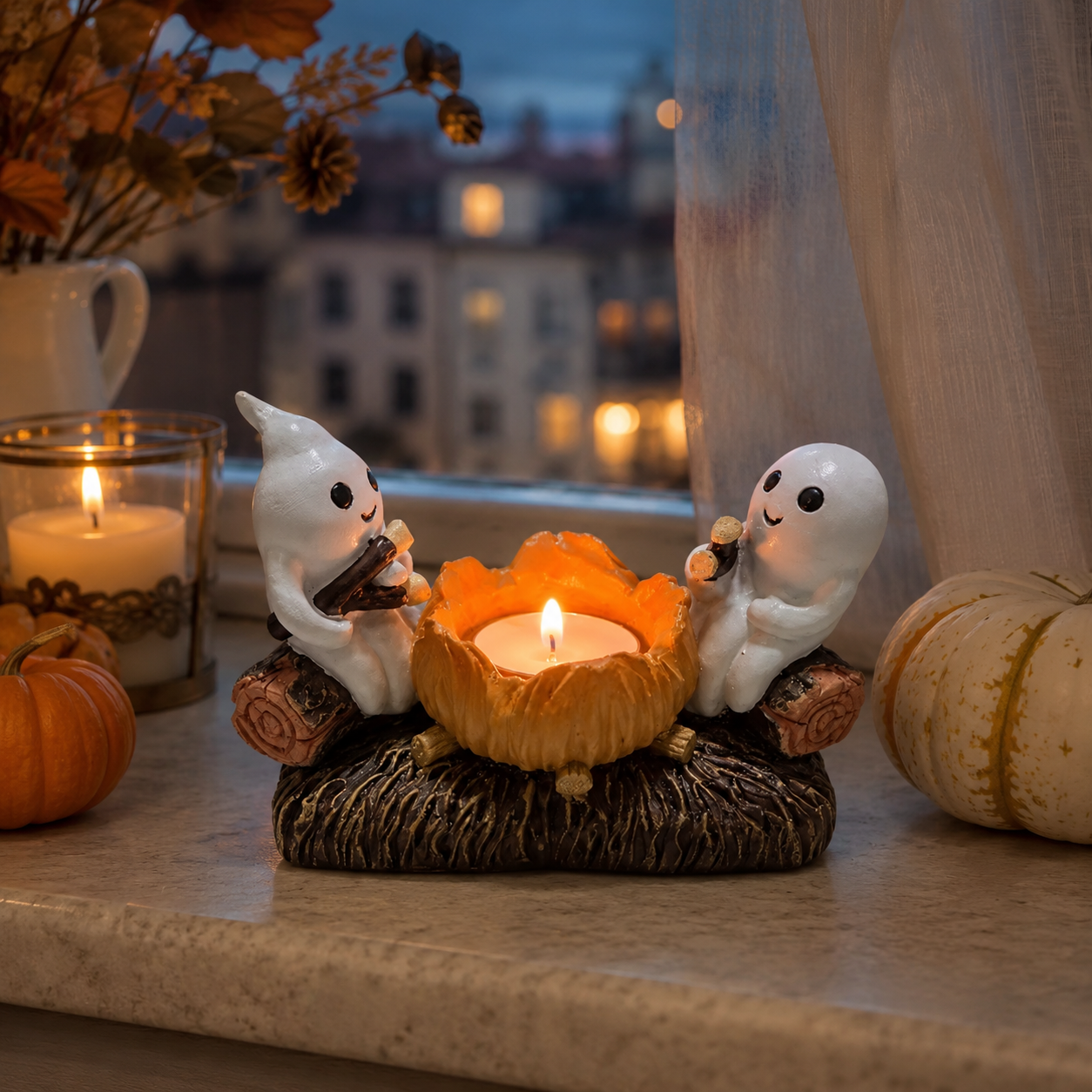 Spøgelses Lysestage til Halloween - Harpiks 12x7 cm Dekoration - - Gifts – Seasonal – Halloween - {{ product_tags }