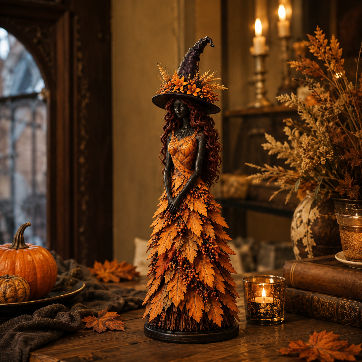 Heksefigur Pynt til Halloween og efterår - Med blade - - Gifts – Seasonal – Halloween - {{ product_tags }