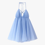 Alma | Summer Dress with Open Back and Pleated Hem