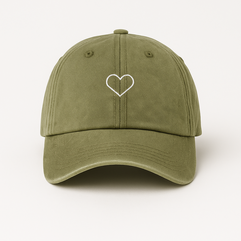Minimalistisk Hjerte-Kasket | Vaskede grå bomuld Baseballcap - Grøn - Minimalistisk Hjerte-Kasket | Vaskede grå bomuld Baseballcap - €25 - {{ product_tags }
