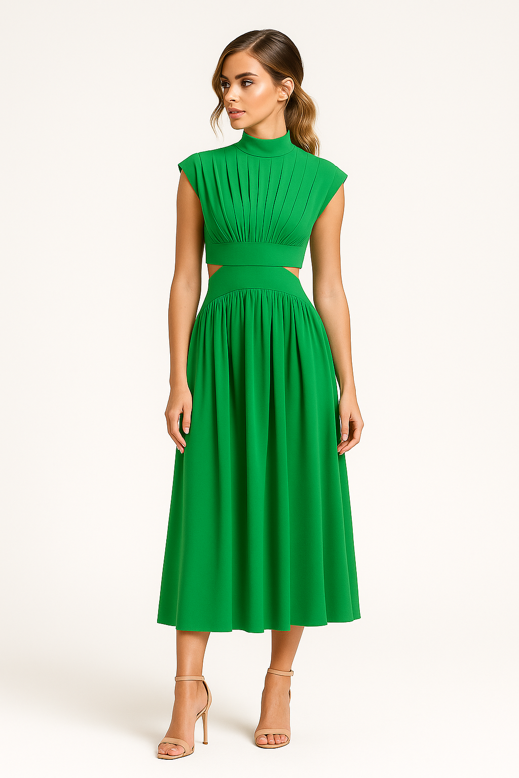 Anna | Elegant kjole i mellemlængde til kvinder med cut-outs og høj krave - - Anna | Elegant kjole i mellemlængde til kvinder med cut-outs og høj krave - €25 - {{ product_tags }