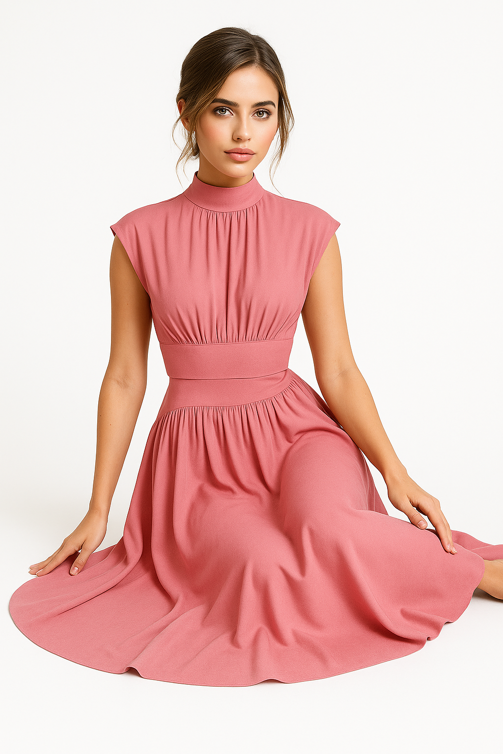 Anna | Elegant kjole i mellemlængde til kvinder med cut-outs og høj krave - - Anna | Elegant kjole i mellemlængde til kvinder med cut-outs og høj krave - €25 - {{ product_tags }