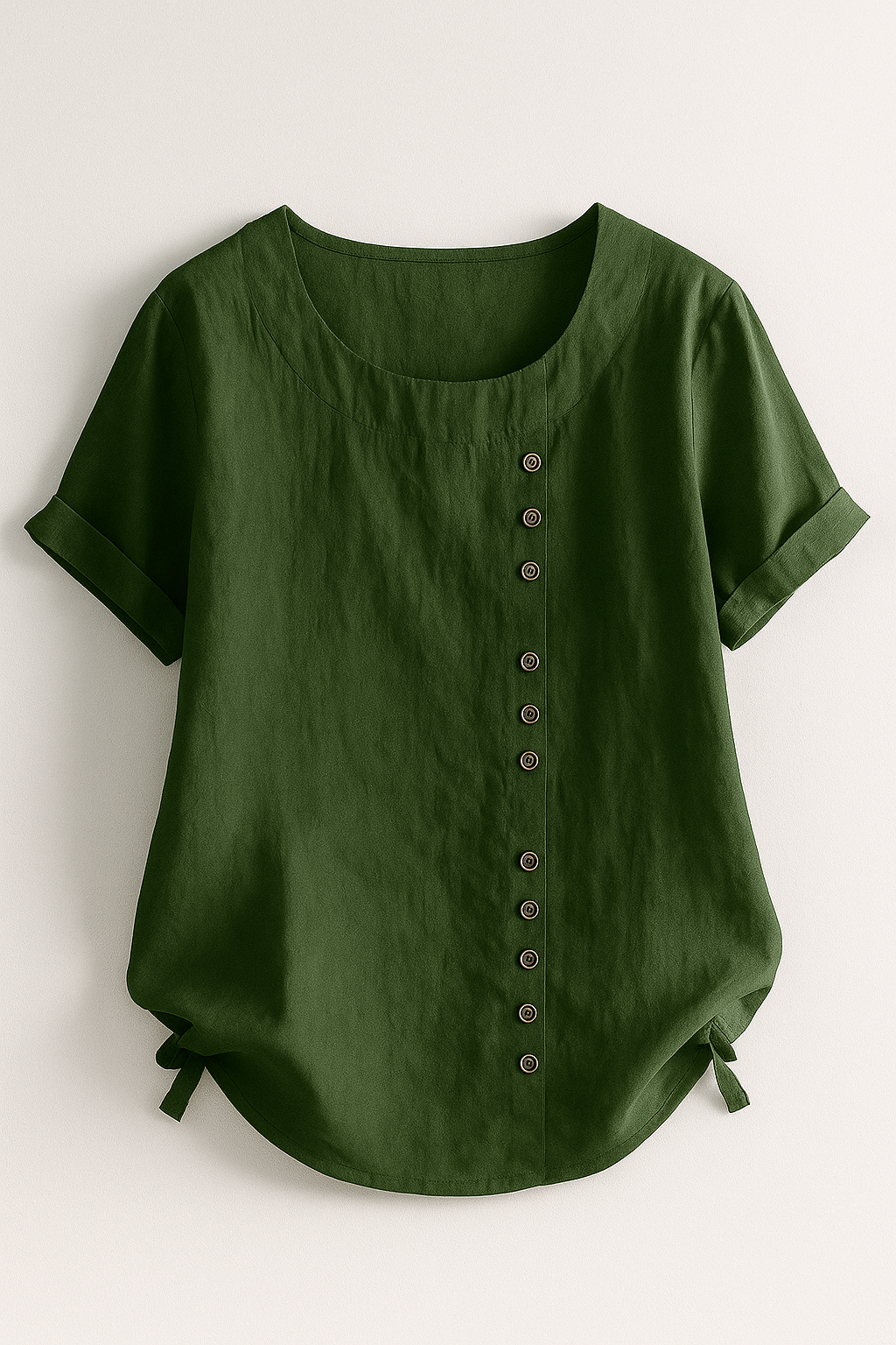 Amelia | Damer Linnedbluse med Knaplukning - Grøn - Amelia | Damer Linnedbluse med Knaplukning - €25 - {{ product_tags }