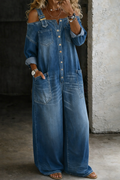 Stephanie | Denimskjorte-jumpsuit med bare skuldre