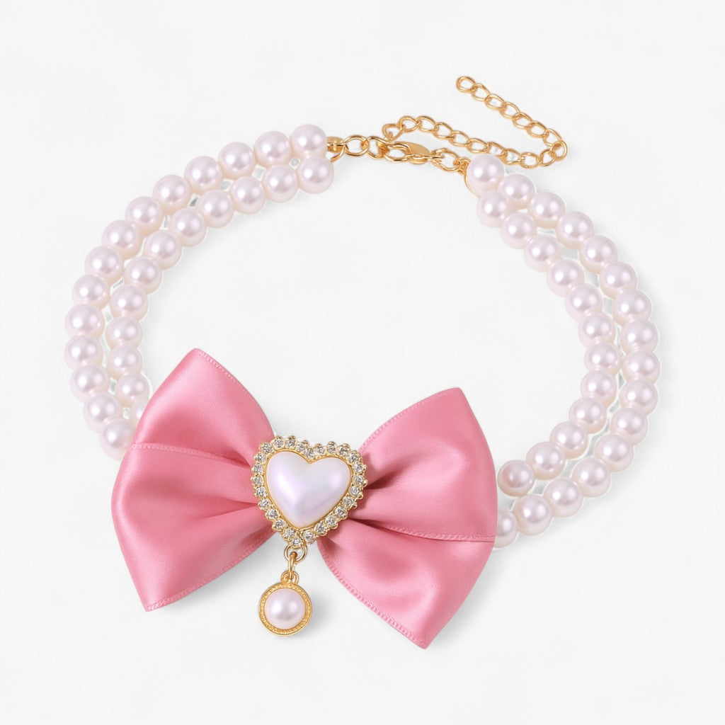 Ruby | Justerbar Dobbelt Lag Krave med Hjerte Ophæng - Rosa Farve - baby - {{ product_tags }