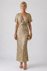 Abstract Print V-Neck Twisted Waist Midi Dress