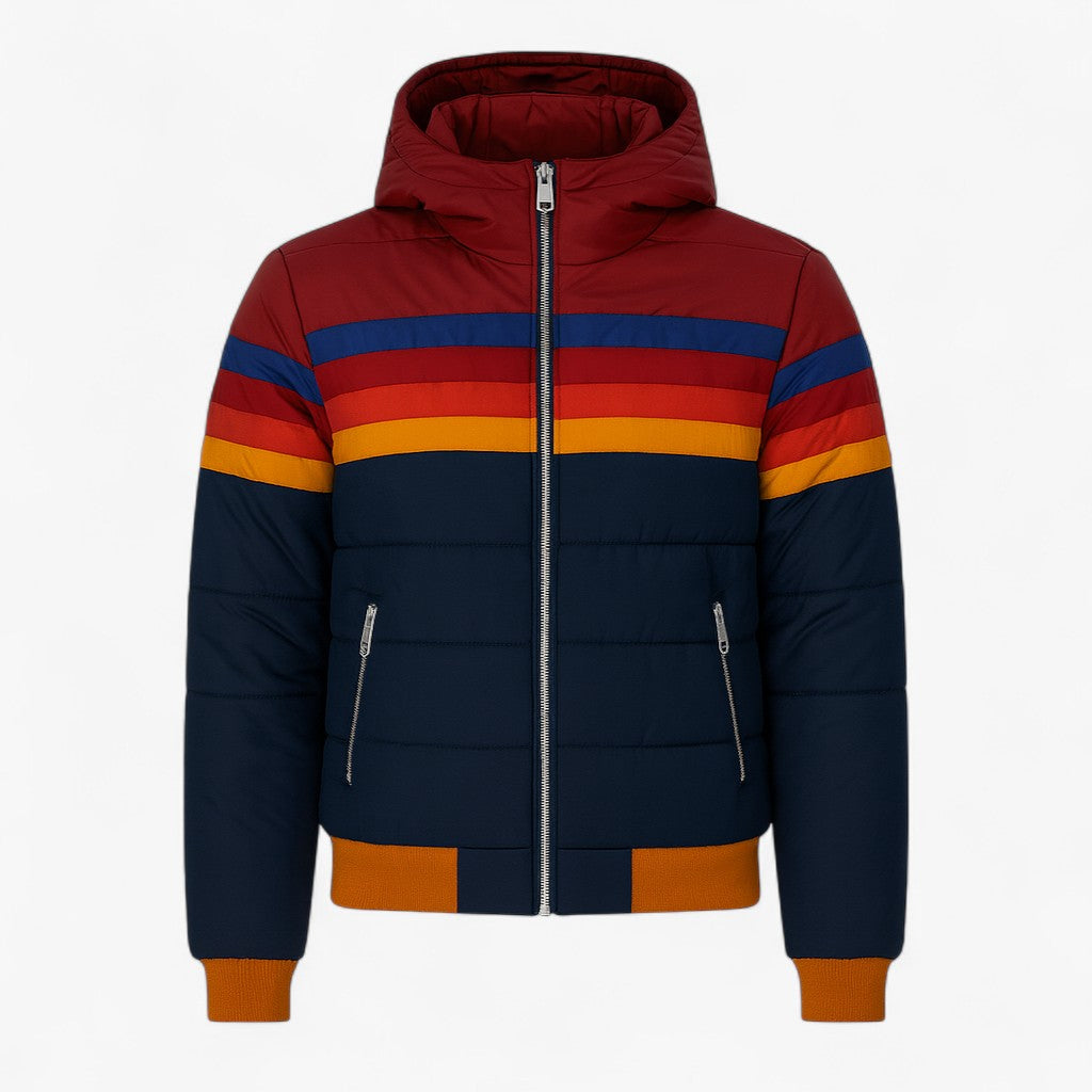 Cléa – Farveblokkede Steppjakke med høj krave - Dunkelblau - Jackets - {{ product_tags }