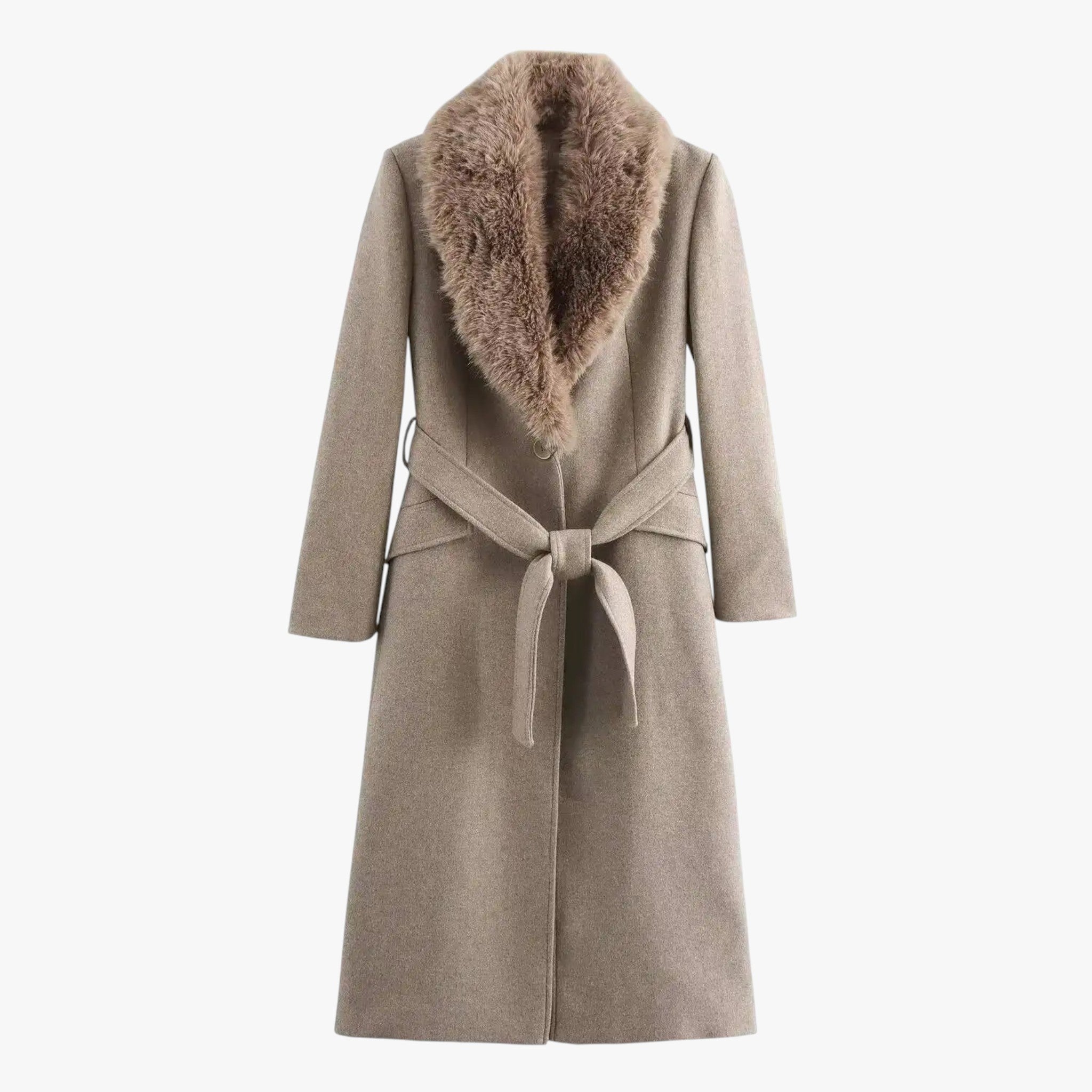 Mary | Dame Aftagelig Krave Uldfrakke - Khaki - Kvinders overtøj - {{ product_tags }