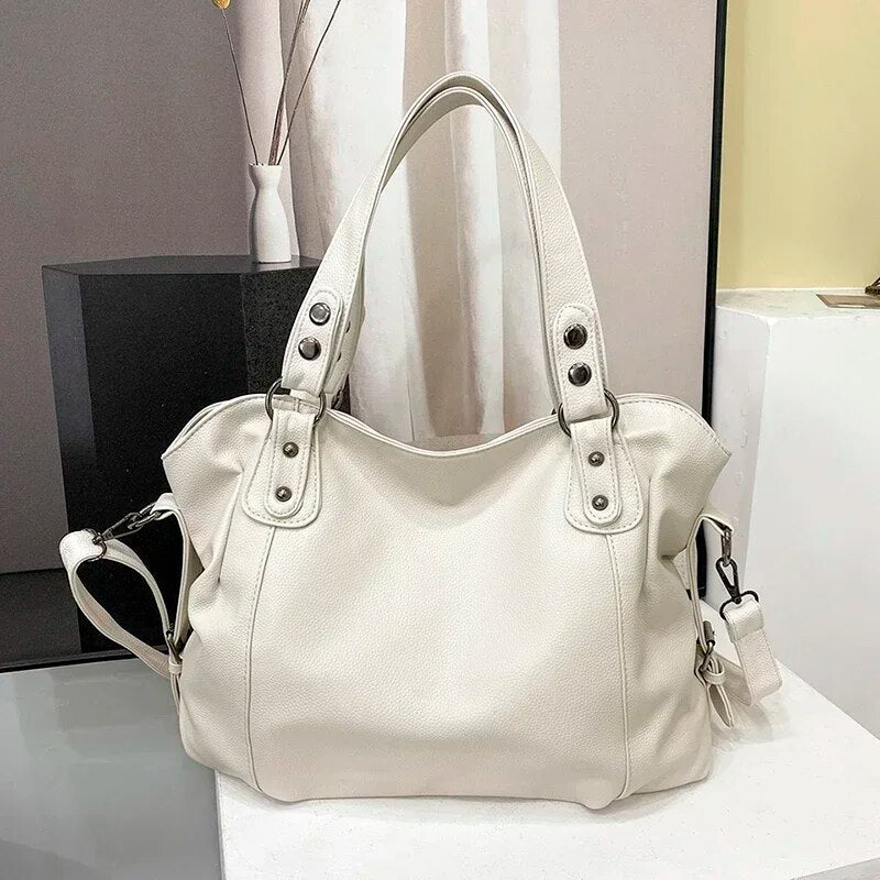Alexandra - Dame Lædertaske med Minimalistisk Design - Beige - Bags - {{ product_tags }