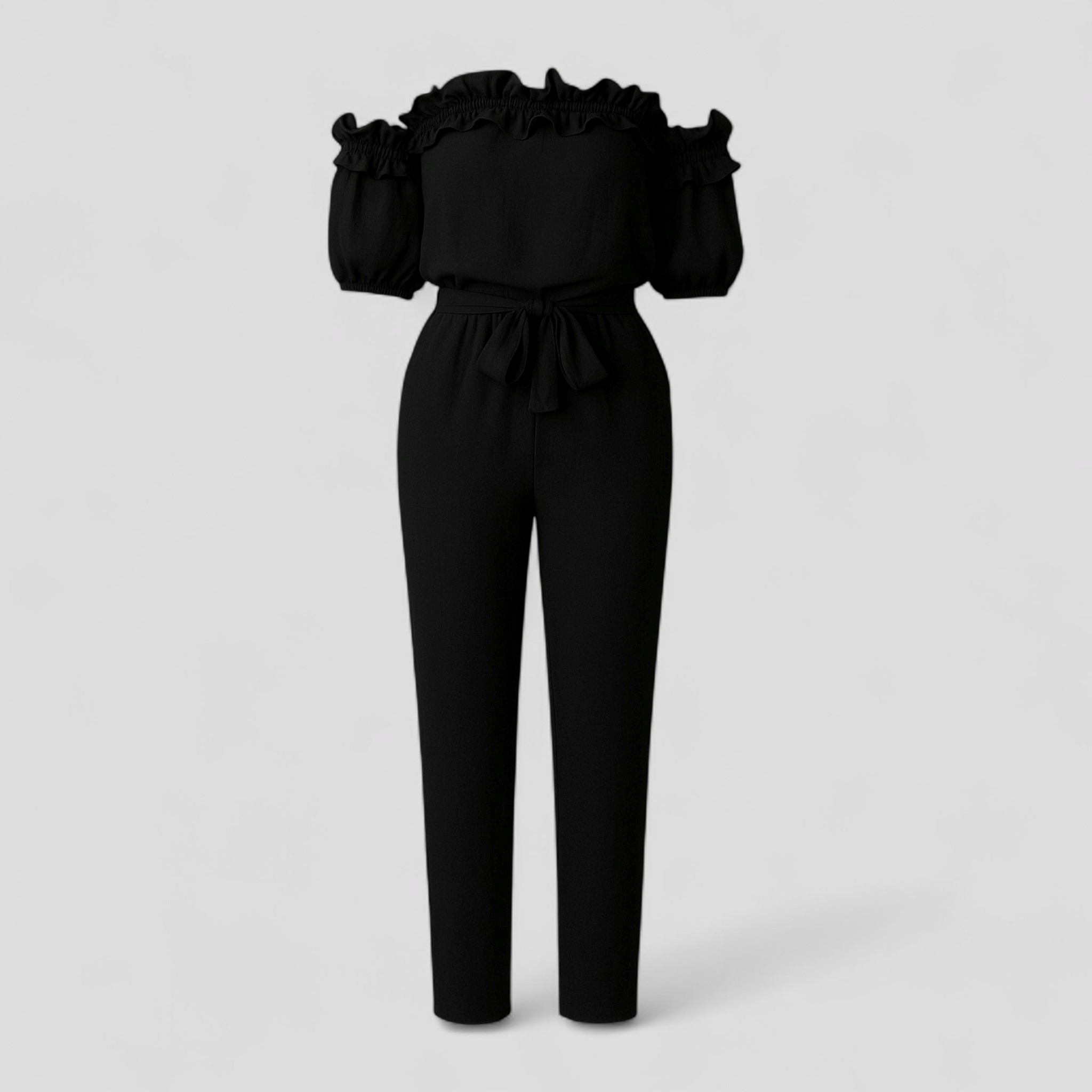 Emma | Kvinders Elegant Kombinezon med Volantærmer - Sort - Jumpsuits og Rompers - {{ product_tags }