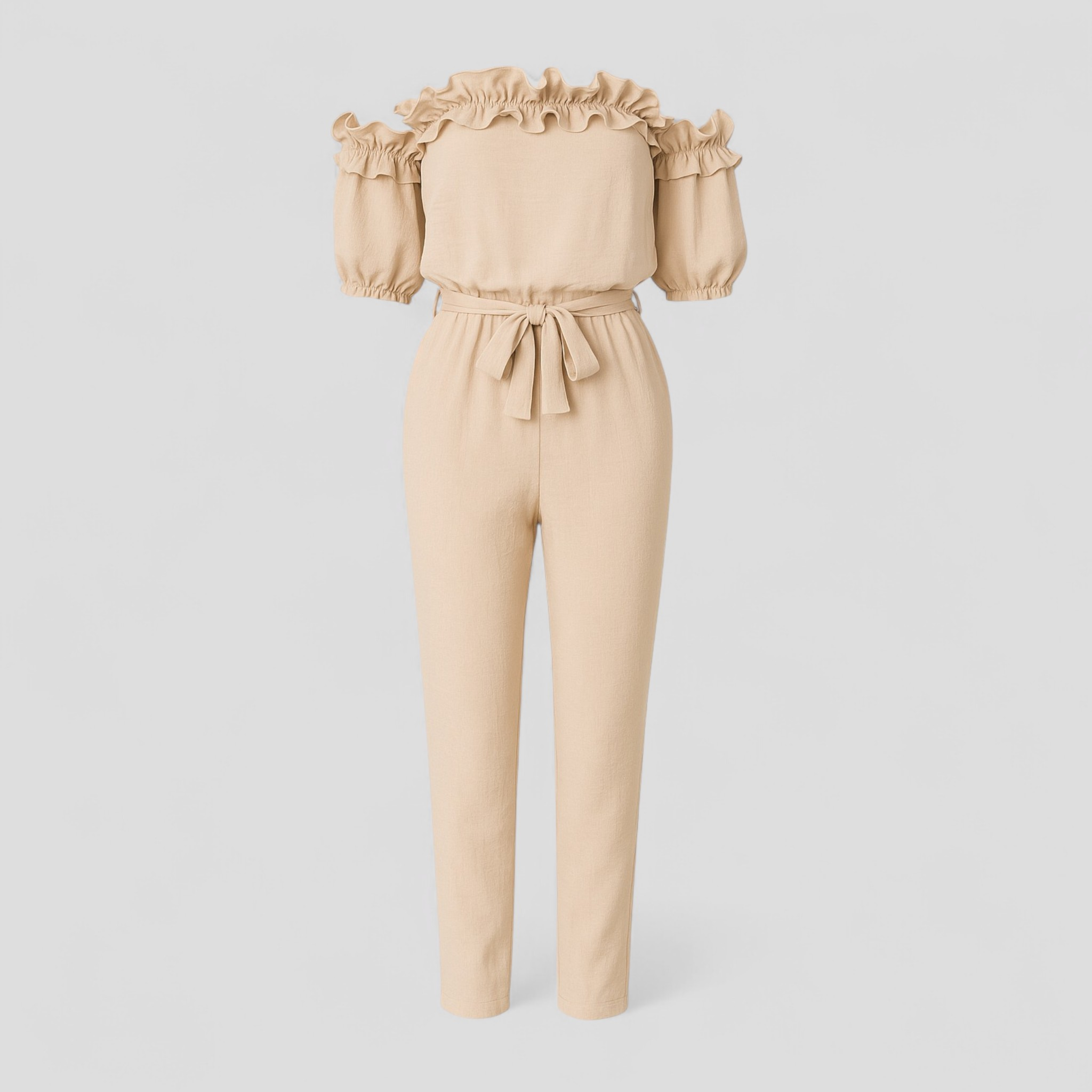 Emma | Kvinders Elegant Kombinezon med Volantærmer - Beige - Jumpsuits og Rompers - {{ product_tags }