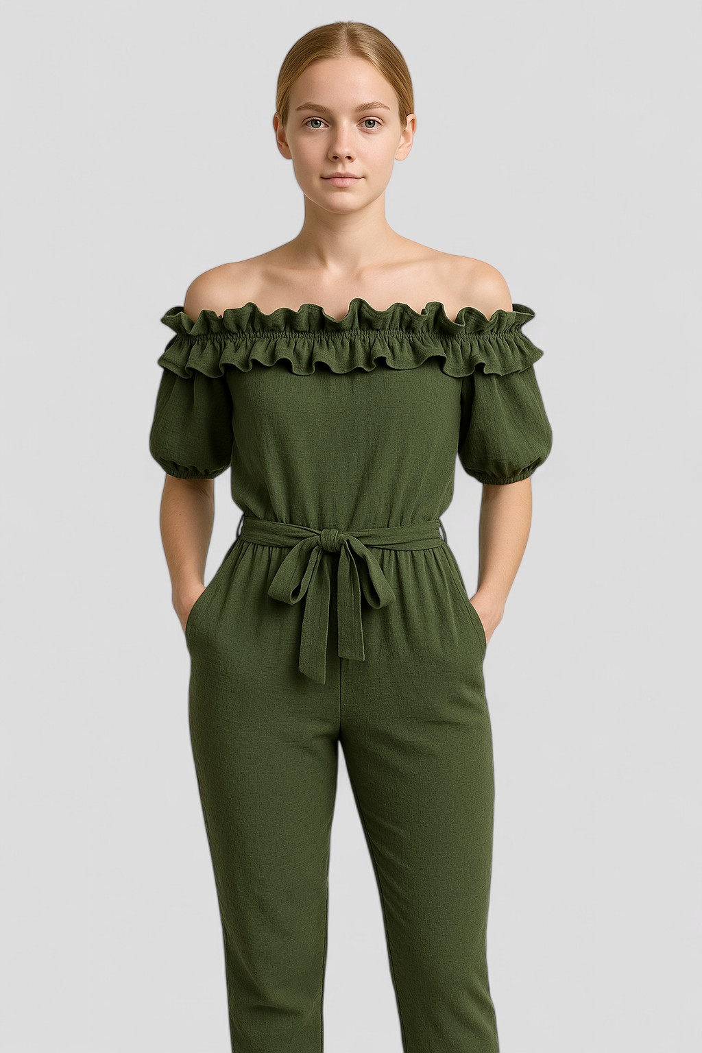 Emma | Kvinders Elegant Kombinezon med Volantærmer - - Jumpsuits og Rompers - {{ product_tags }