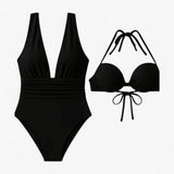 Andrea | Women's Swimsuit Black - Elegant V-neck Swimsuit for Women