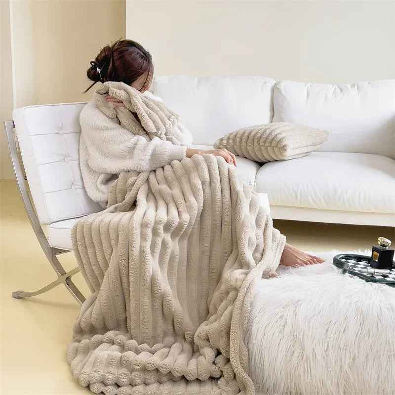 Tykt Plysset Tæppe Ultra Blødt Varmt Til Sofa Og Seng