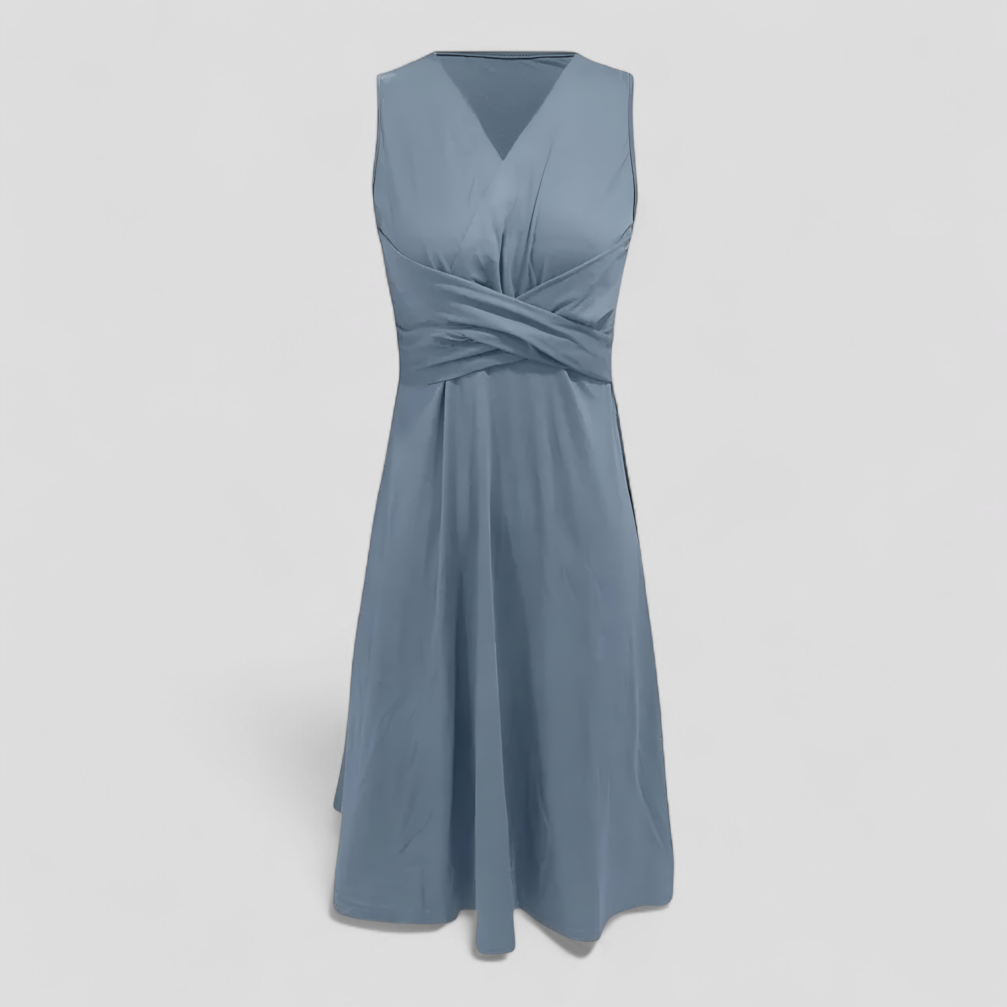 Elliana | elegant sommermidikjole uden ærmer med V-udskæring og blomsterprint - Lyseblå - Elliana | elegant sommermidikjole uden ærmer med V-udskæring og blomsterprint - €25 - {{ product_tags }