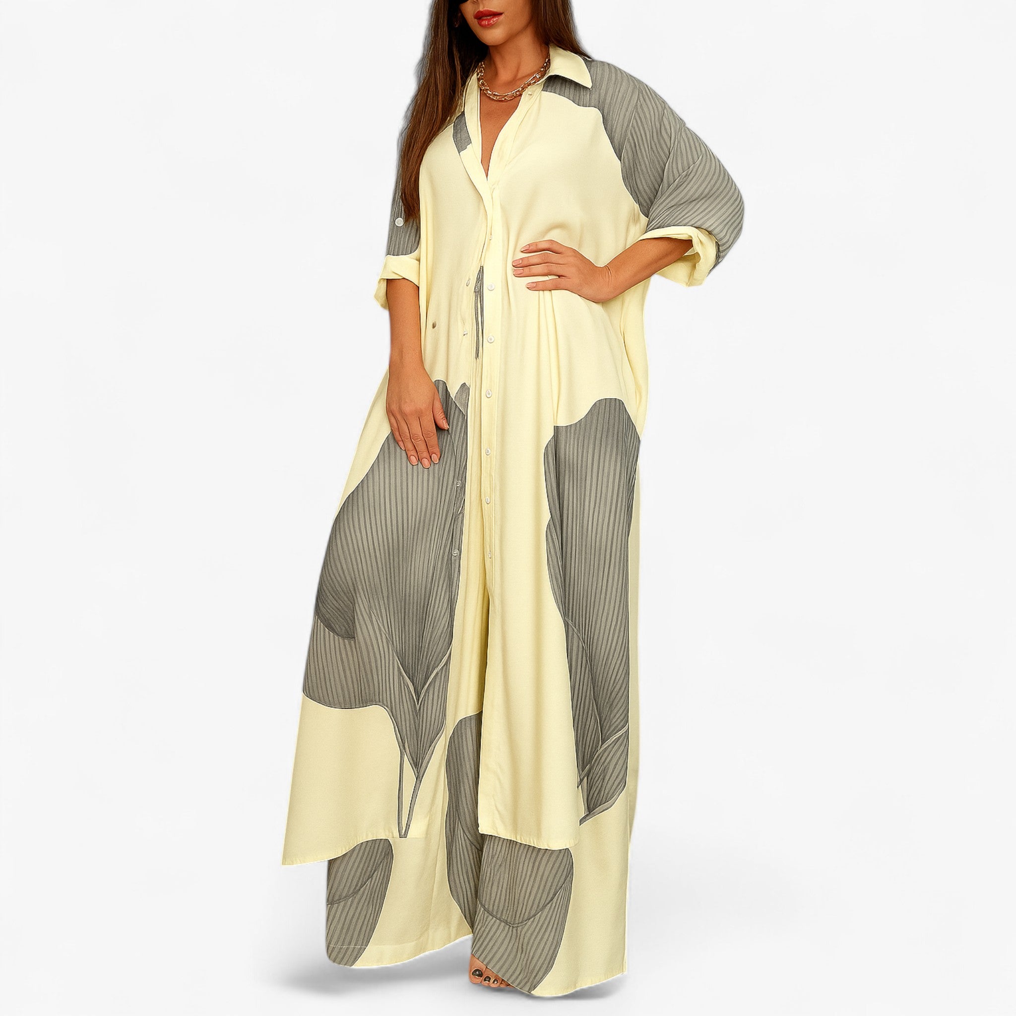 Amelia | Kvinders Elegant Sæt med Skjorte og Bukser - Abrikos-Blå - Kvinders tøj - {{ product_tags }