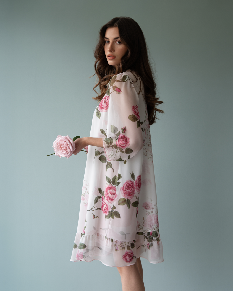 Eliza | Kvinders Chiffon A-line Kjole - Hvid+Hvid (Yderligere rabat for to stykker) - Casual kjoler - {{ product_tags }