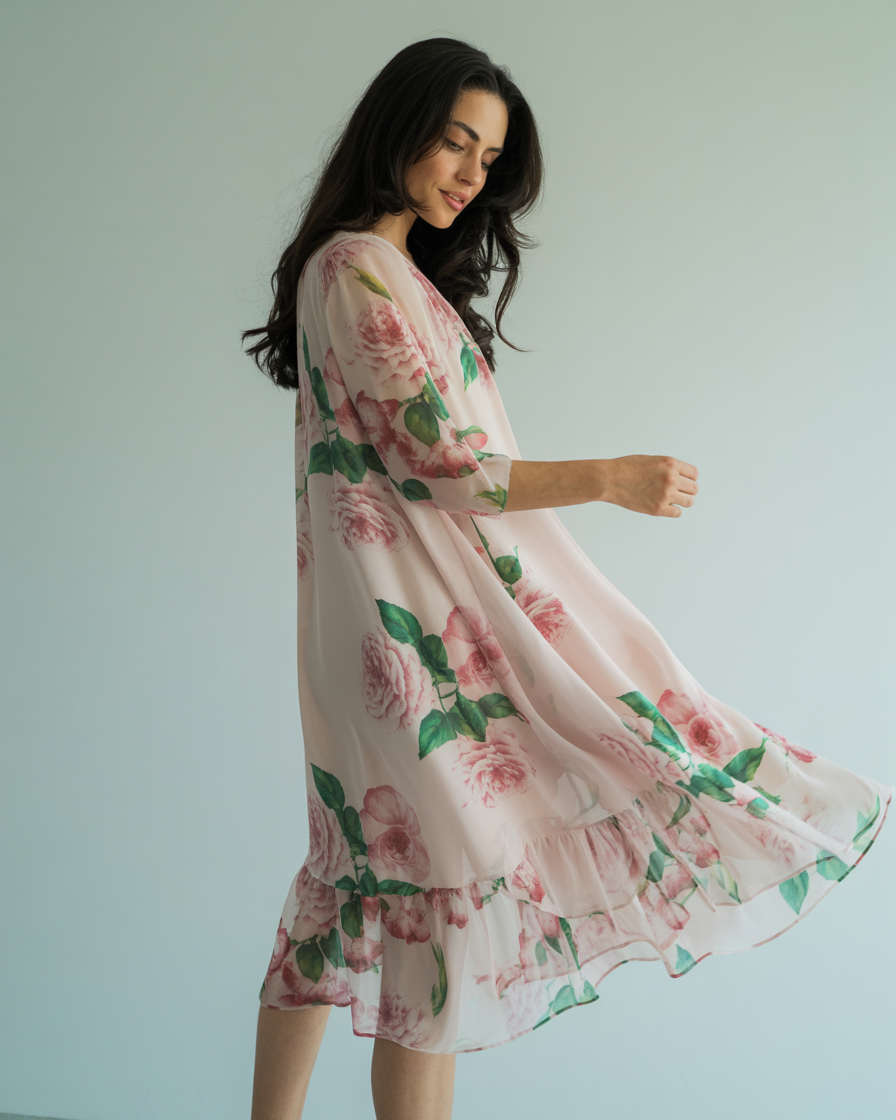 Eliza | Kvinders Chiffon A-line Kjole - Pink+Hvid (Yderligere rabat for to stykker) - Casual kjoler - {{ product_tags }