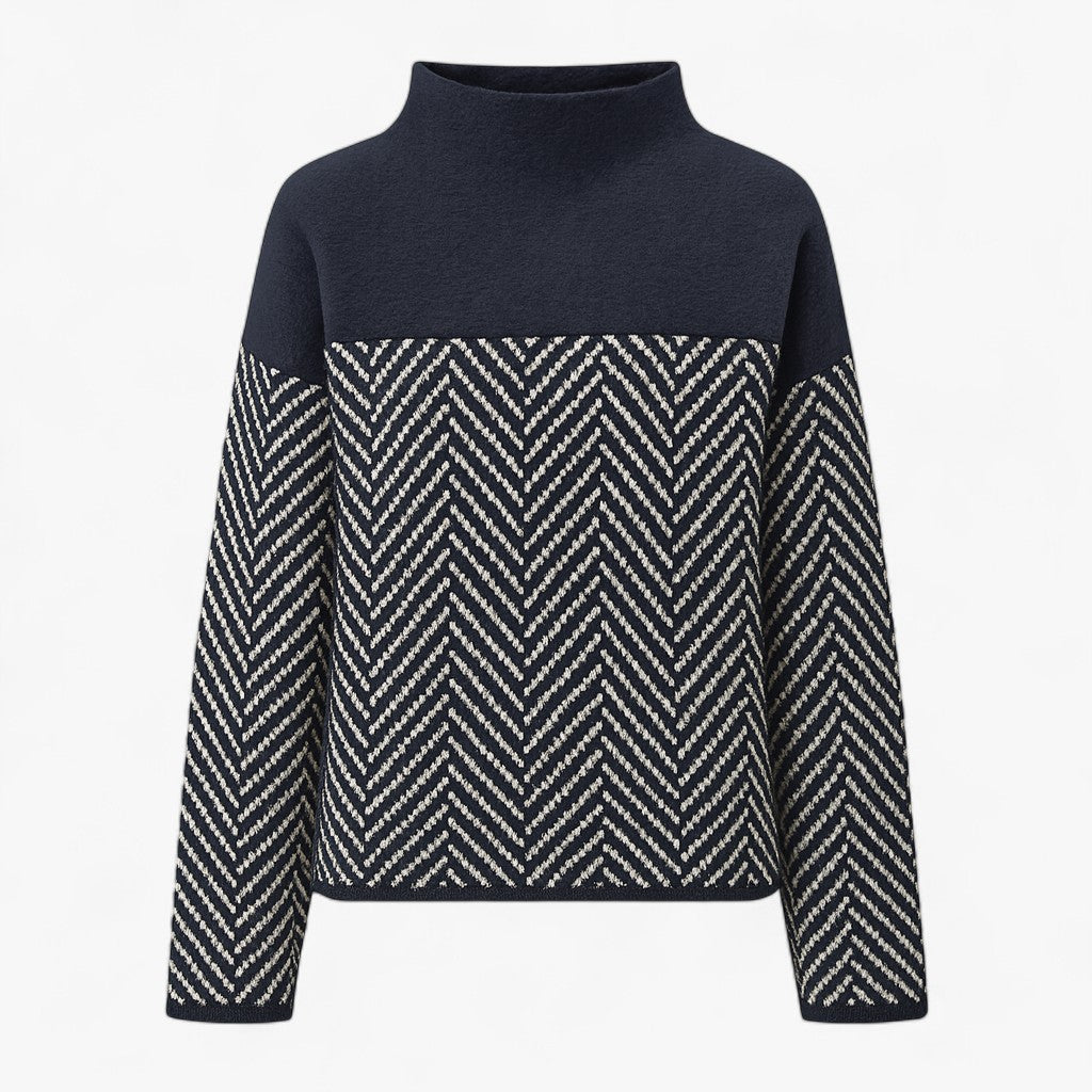 Ella | Dame Striktrøje med Høj Krave og Mønster - Blå - Sweatre - {{ product_tags }