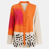 Emma | Women's Blouse in Polyester with V-Neck and Color Block Design