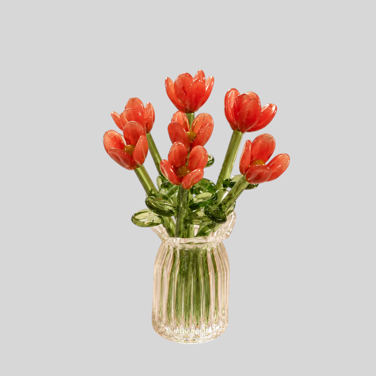 Glasblomstersæt Miniatyr - Håndblæst Glas, Evig Dekoration Inkl. - 7pcs Hongyu Sæt + Vase - 0