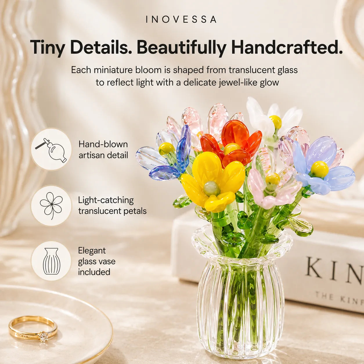 Glasblomstersæt Miniatyr - Håndblæst Glas, Evig Dekoration Inkl. - - 0 - {{ product_tags }