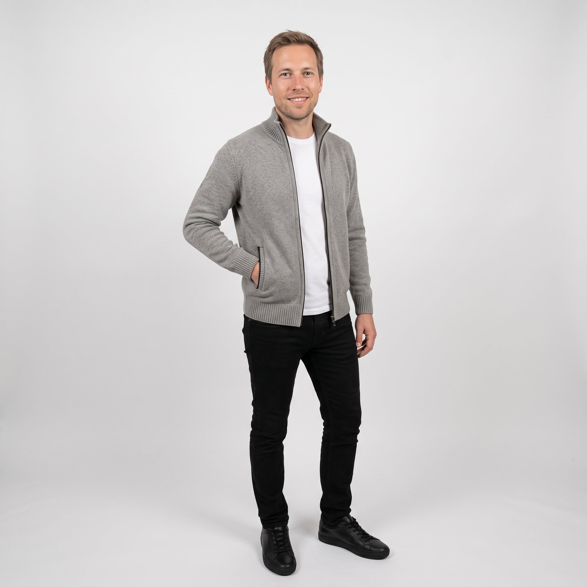 Herre Strikcardigan med Lynlås - Elegant og Behagelig