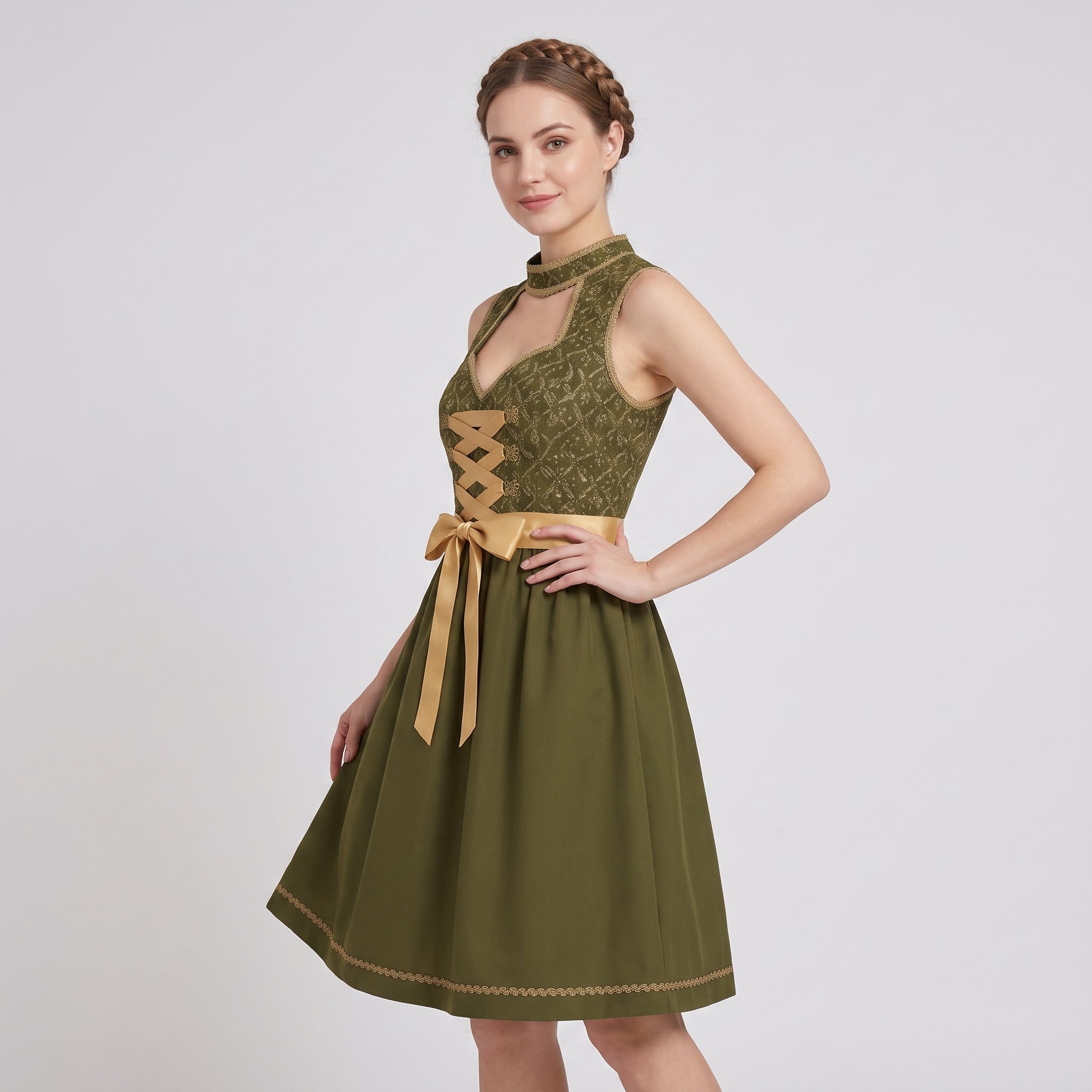 Dame Dirndl Grøn Bayerisk med Forklæde og Snøredetalje - - Gifts – Seasonal – Oktoberfest - {{ product_tags }