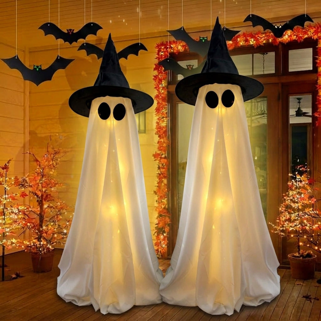 Lysende Spøgelse med Heksehat - LED Halloween-dekoration