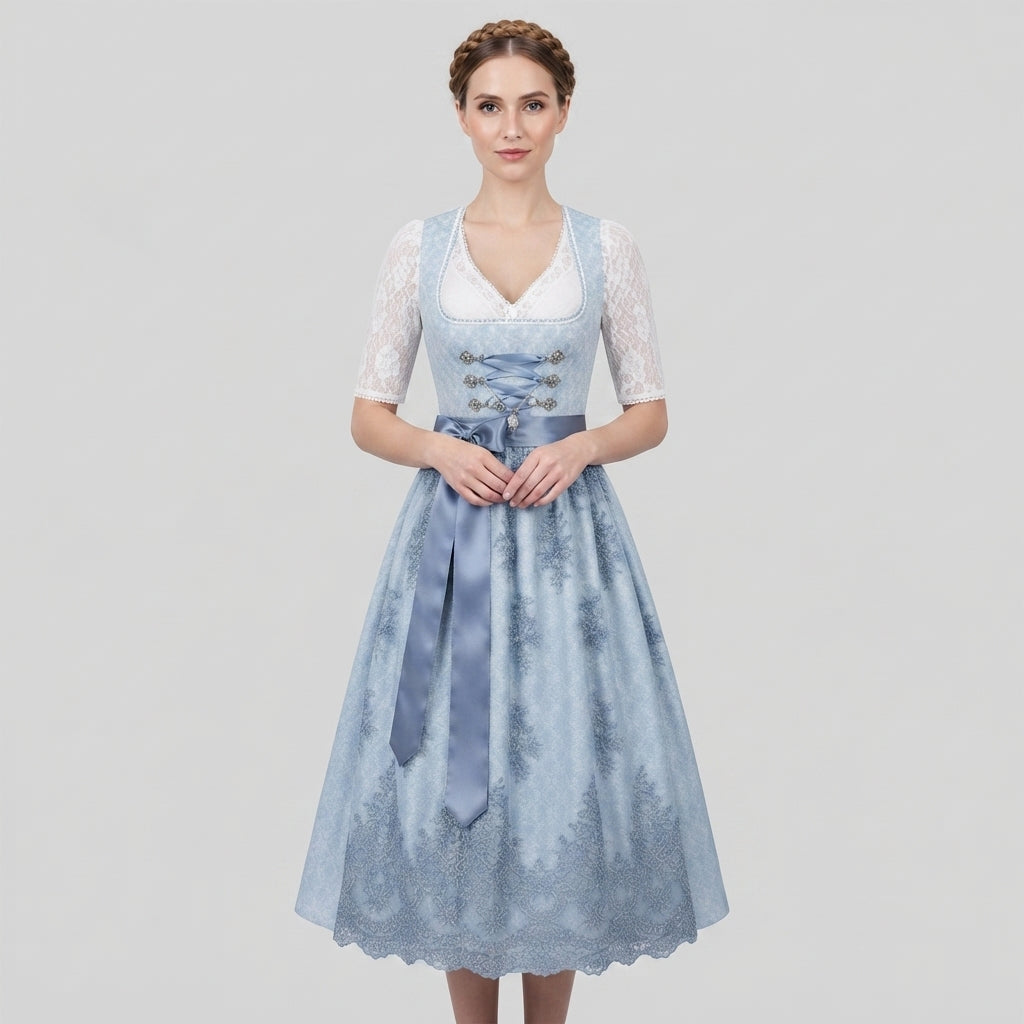 Dirndlkjole til Kvinder: Blå Traditionel Oktoberfest-stil - - Gifts – Seasonal – Oktoberfest - {{ product_tags }