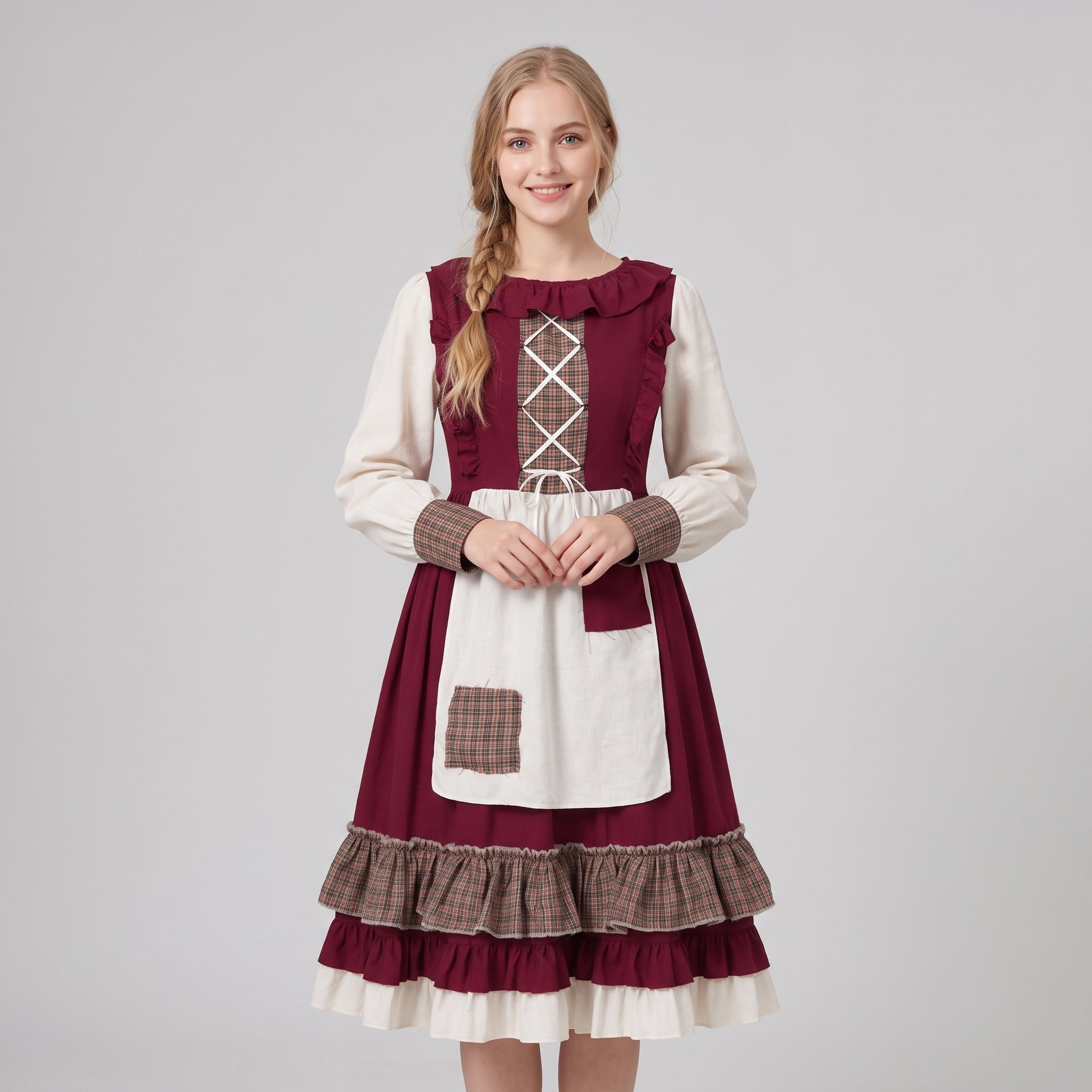 Dame dirndl kjole - Rød broderet, klassisk A-linje - - Gifts – Seasonal – Oktoberfest - {{ product_tags }