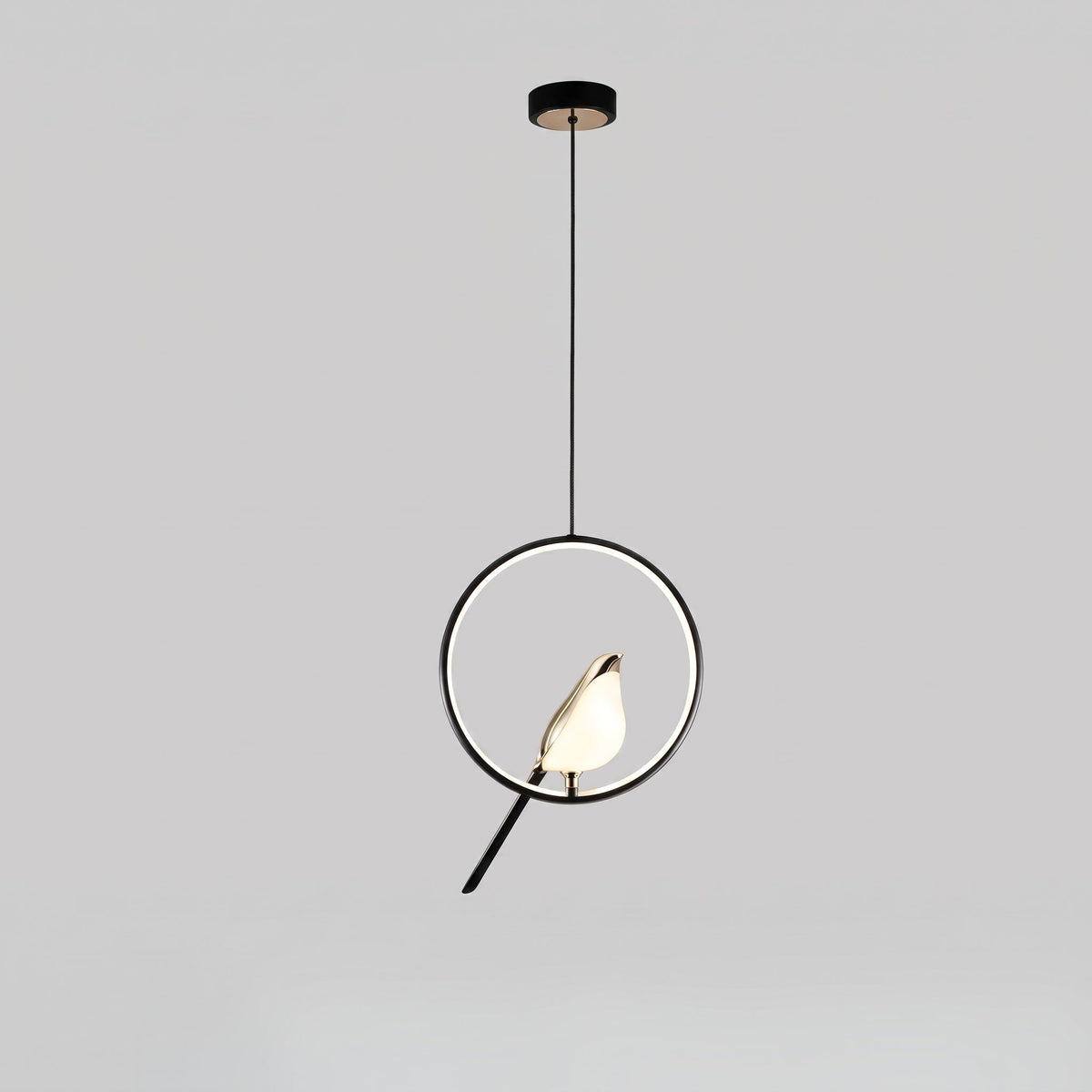 Gylden Fugl Pendel-lampe – LED Skulptur Loftslampe - Rund 29cm. Sort - Pendant Light - {{ product_tags }