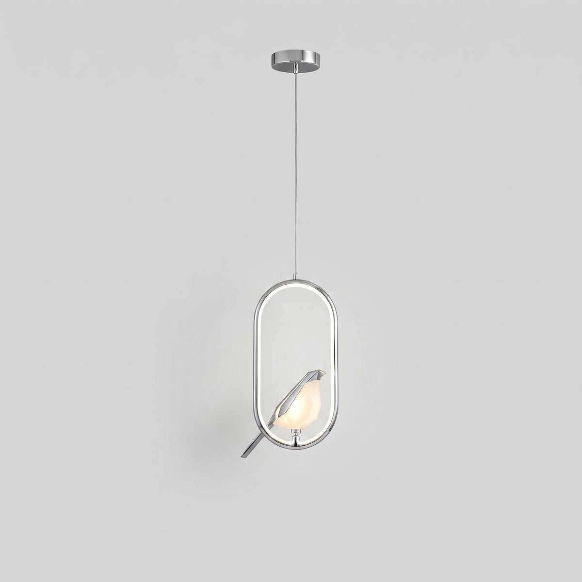 Gylden Fugl Pendel-lampe – LED Skulptur Loftslampe - Oval 35cm Sølv - Pendant Light - {{ product_tags }