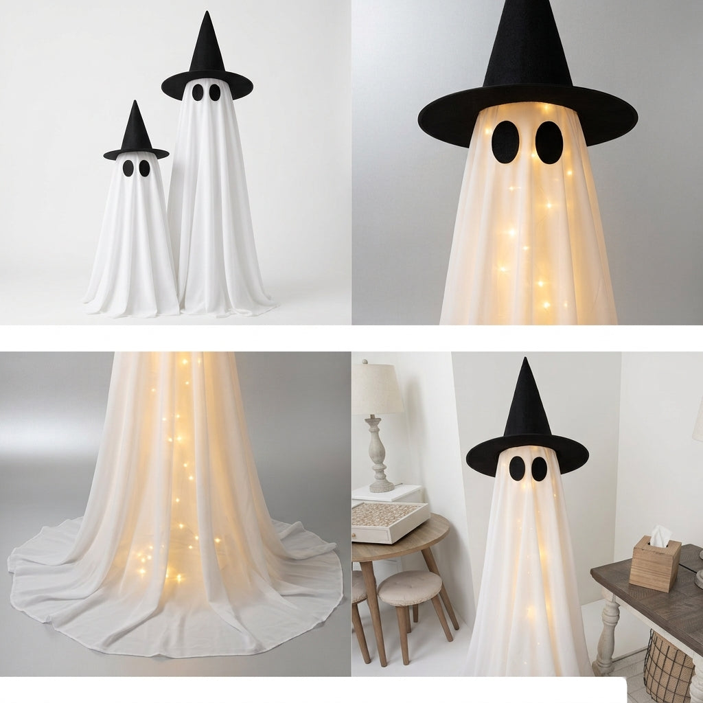 Lysende Spøgelse med Heksehat - LED Halloween-dekoration