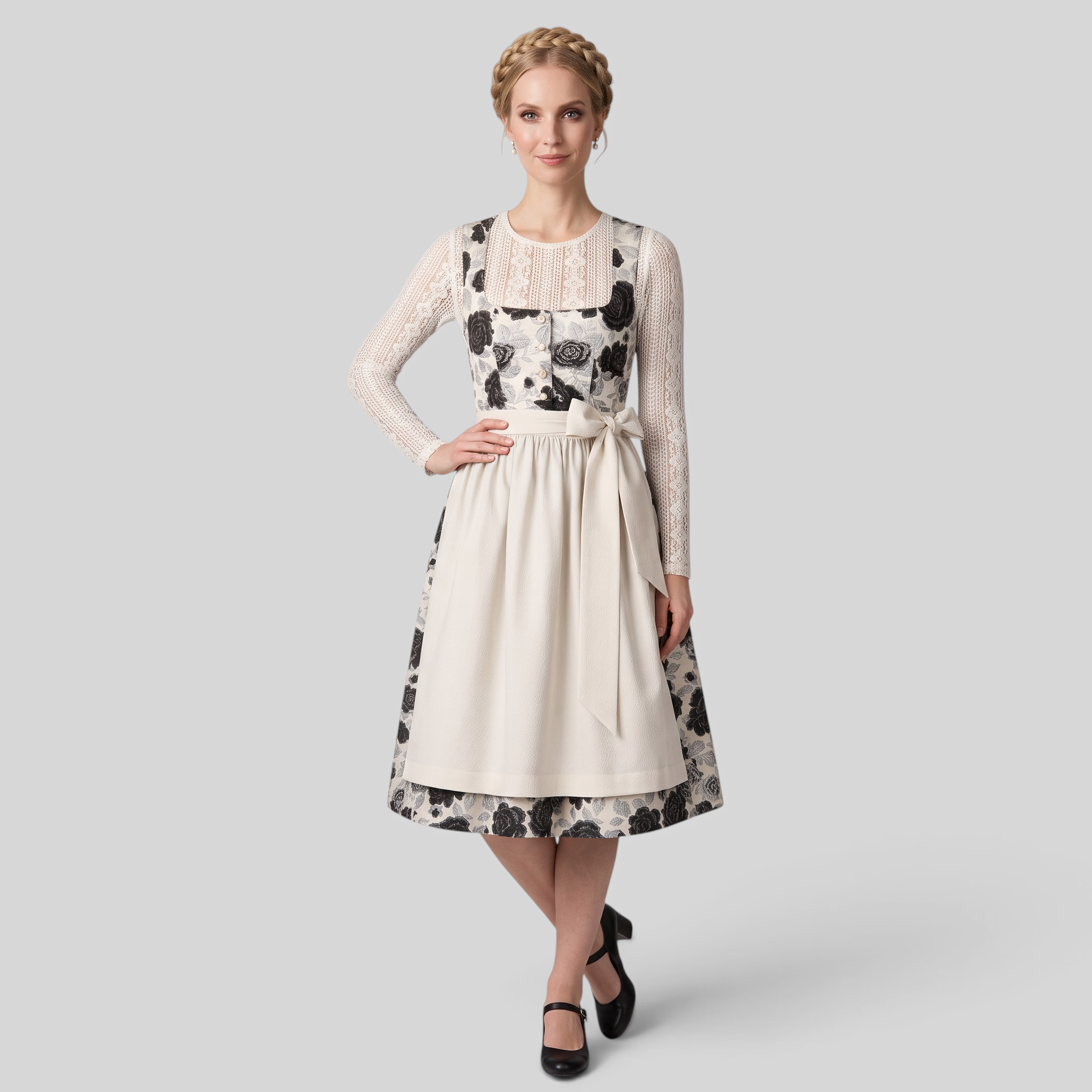 Dirndlkjole Dame Hvid - Bayersk Stil med Blomster og Korte Ærmer - - Gifts – Seasonal – Oktoberfest - {{ product_tags }