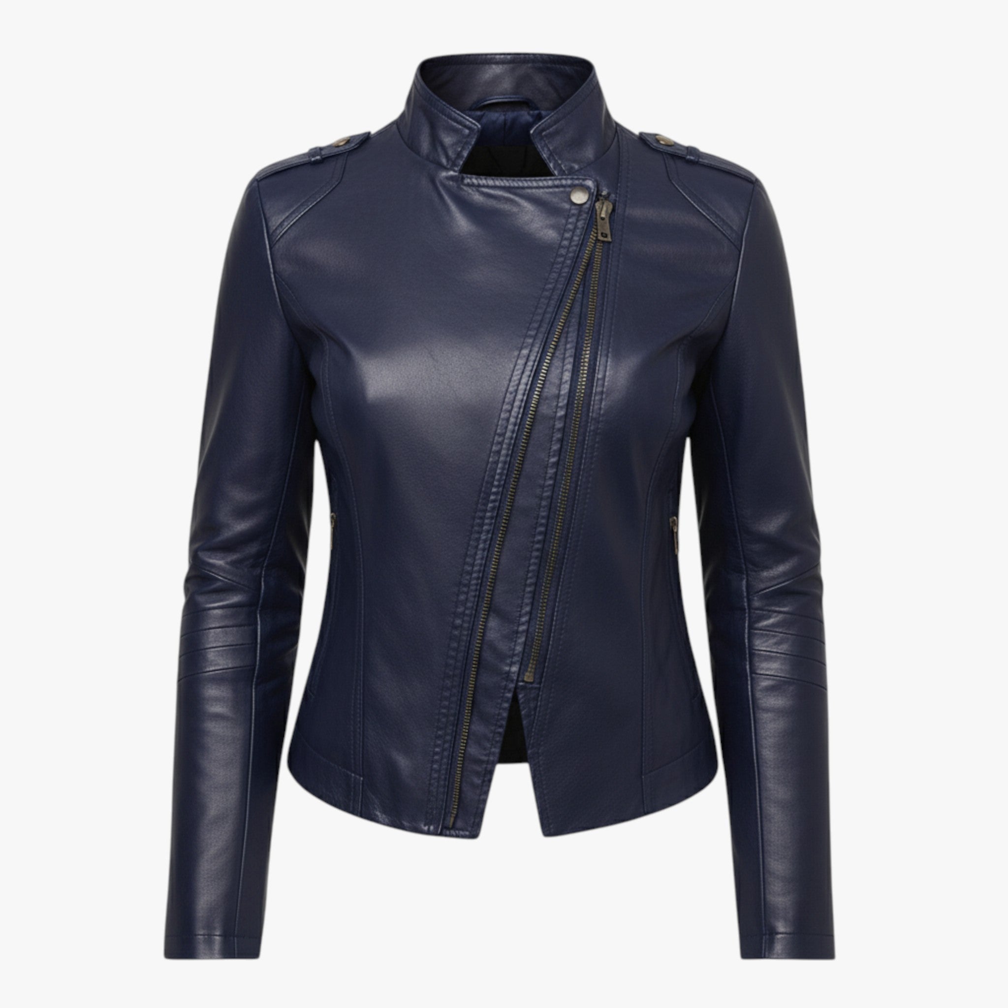 Emma | Kort skinnjakke - Mørkeblå - women's fashion - {{ product_tags }