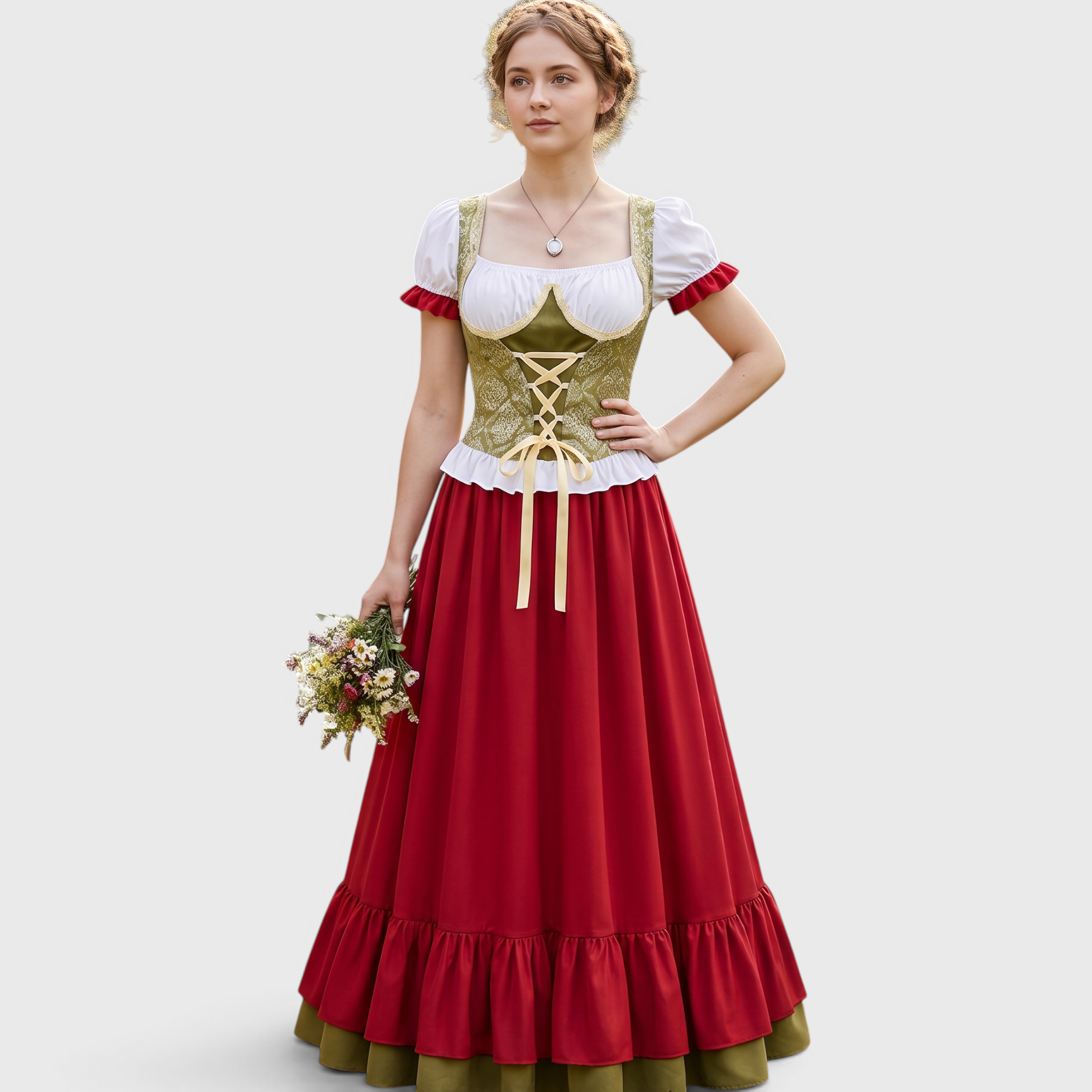 Dame Oktoberfestkostume: snøreliv, pufærmer og flæseskørt - - Gifts – Seasonal – Oktoberfest - {{ product_tags }