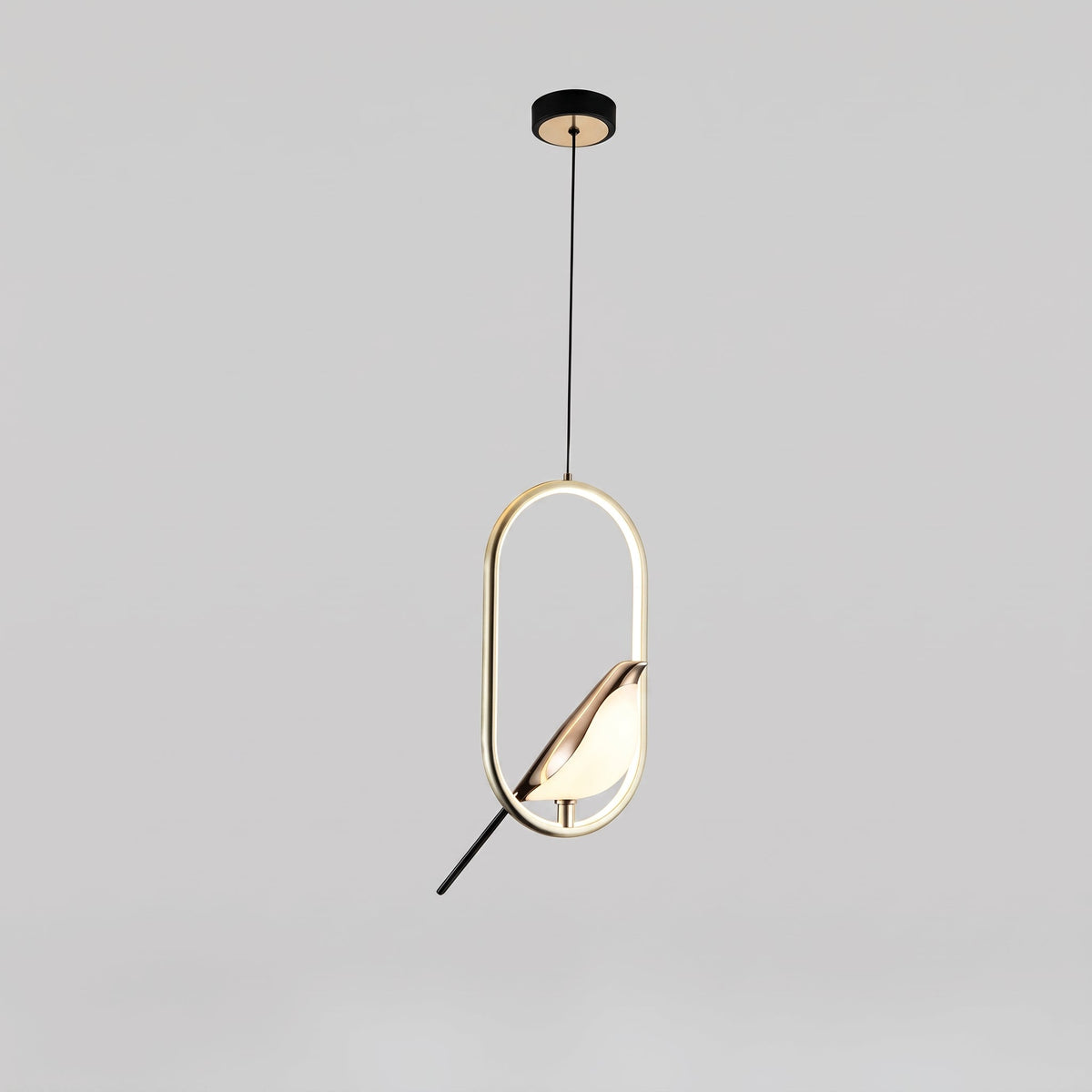 Gylden Fugl Pendel-lampe – LED Skulptur Loftslampe - Oval 35cm Guld - Pendant Light - {{ product_tags }