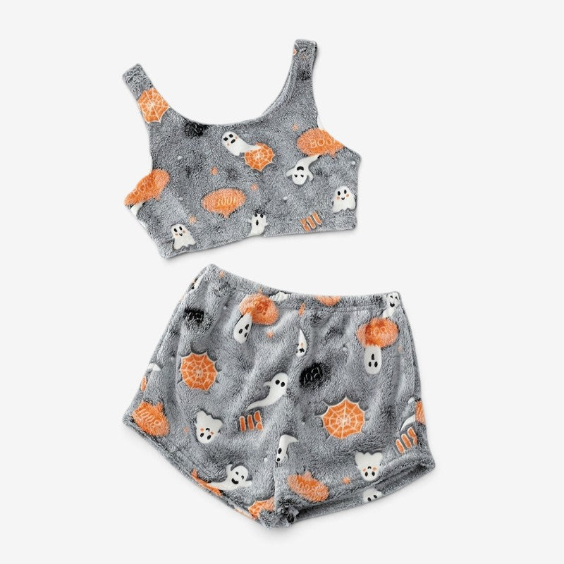 Pyjamasæt til Halloween - Grå/orange med glødende spøgelser - Grå - Gifts – Seasonal – Halloween - {{ product_tags }