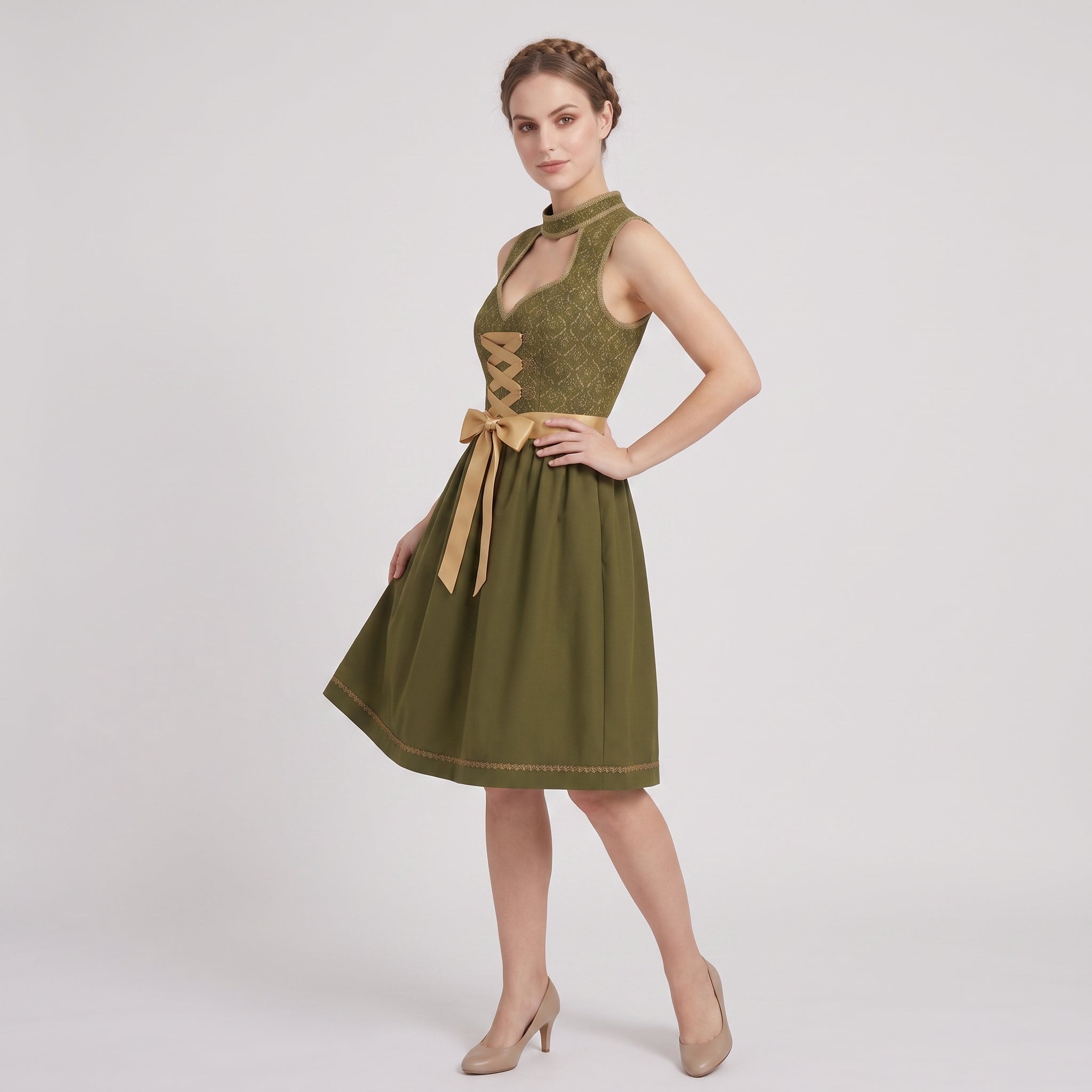 Dame Dirndl Grøn Bayerisk med Forklæde og Snøredetalje - - Gifts – Seasonal – Oktoberfest - {{ product_tags }