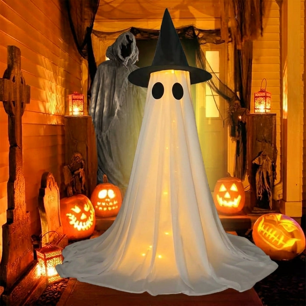 Lysende Spøgelse med Heksehat - LED Halloween-dekoration